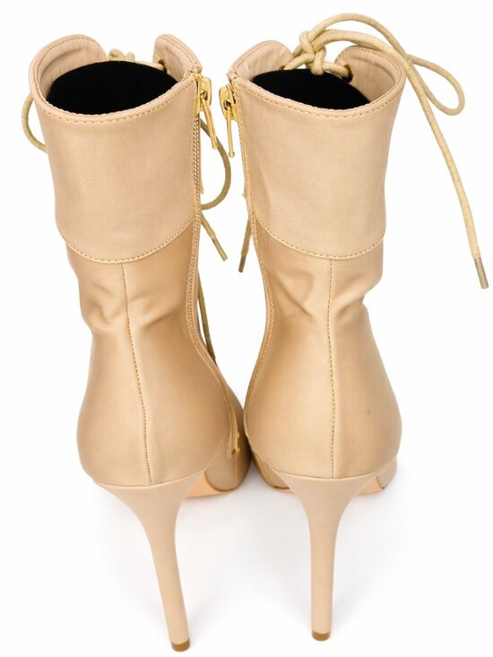 NEW Akira Beige Lace-Up Pointed Toe Ankle Booties Stiletto Heel Zip-Size 10 - Picture 3 of 3
